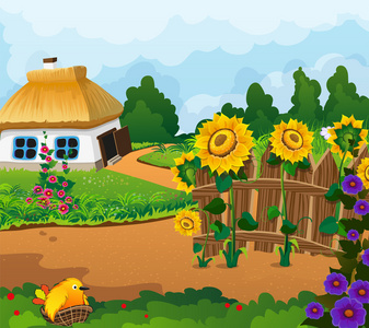 卡通可爱的花园小房子在女性手上白色孤立的小房子蓝色的小房子,有从