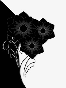 黑色和白色的美丽花卉背景与一束鲜花的插图
