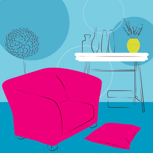 蓝色与粉红色的椅子的房间里