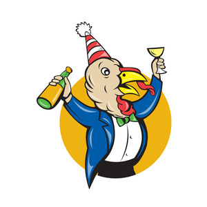 卡通土耳其葡萄酒瓶与玻璃在餐馆里爱情侣的矢量插图和侍者, 在咖啡馆