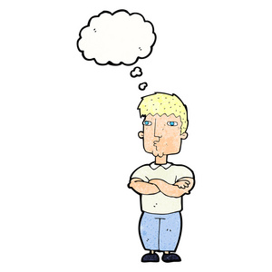 卡通漫画与思想泡泡交叉双臂的人照片