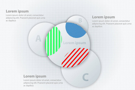 三个白色圆圈相交多彩大圆为网站演示文稿封面海报矢量设计信息图图概念