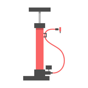 轿车打气白色背景上的红色自行车打气筒照片