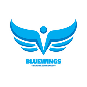 卡通手绘涂鸦用天使的翅膀爱心抽象彩色鸟-矢量 logo 模板概念插画.