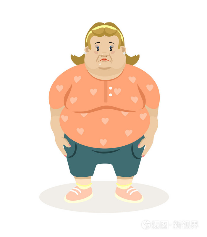 胖女人.矢量平面插画