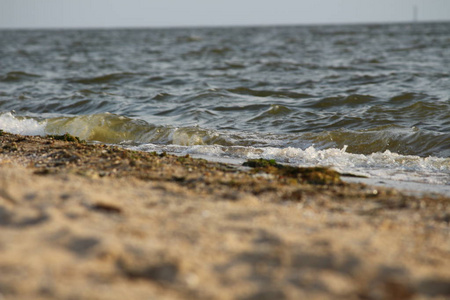 海浪卷的黑海，乌克兰在沙滩上