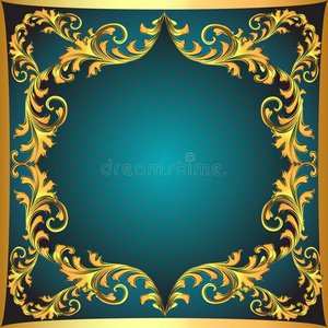 蓝色背景带金色饰物的框架