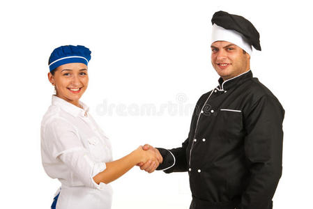 厨师和服务员握手