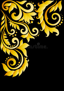 金色花卉装饰与叶子和漩涡在t