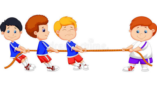 小孩游戏卡通小孩玩拔河游戏照片