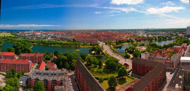 丹麦哥本哈根市全景空中城市景观
