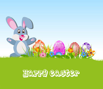 快乐复活节彩蛋和兔子卡