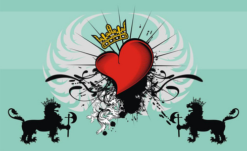 狮子红色的心形纹身背景插画