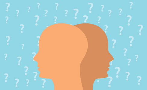 头与问号与蓝色背景的好奇心概念图照片