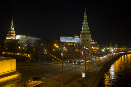令人惊叹的全景夜景的克里姆林宫，俄罗斯莫斯科