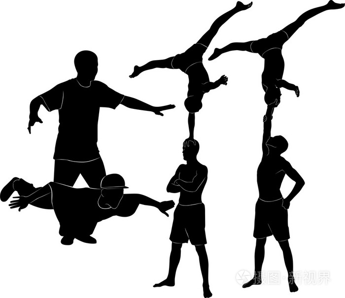 体操运动员杂技演员的剪影