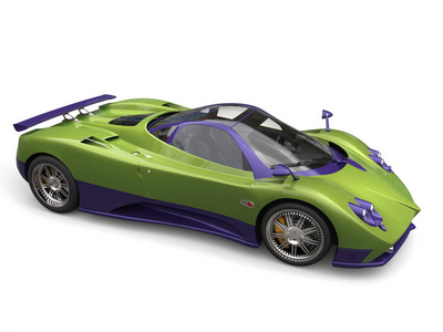 竞赛车金属绿色紫色配色方案顶边视图