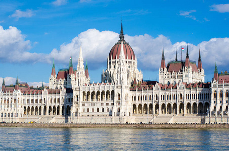 议会在匈牙利首都布达佩斯多瑙河上的美丽景色