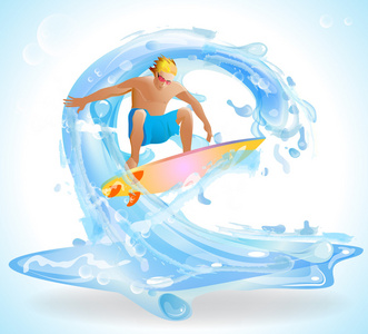 冲浪者骑一个大浪的插图
