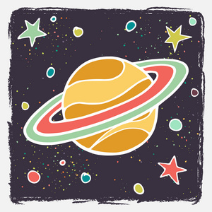 太阳系行星运行卡通土星行星和恒星照片
