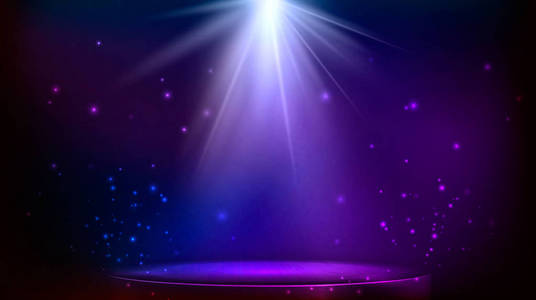 舞台现场灯光。神奇的光。蓝色和紫色的矢量背景
