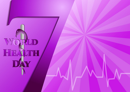 抽象的紫罗兰色背景与医疗机构的符号。世界卫生日。7 号和工作人员的庇