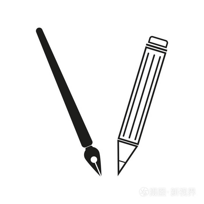 画笔和铅笔签名图.矢量.白色背景上的黑色图标