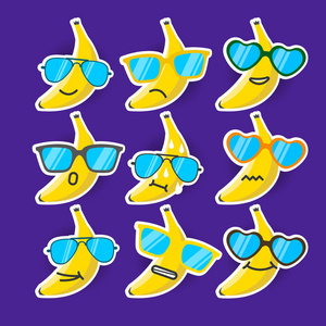 卡通香蕉 emojis 带着太阳眼镜