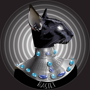 巴斯特古埃及女神雕像轮廓,法老金珠宝矢量插图孤立或白色背景.