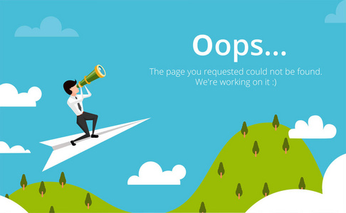 错误404页布局矢量设计。网站404页创意理念。找不到您请求的页面。哎呀404错误