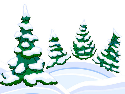 卡通雪针叶林和冬天的雪堆图片