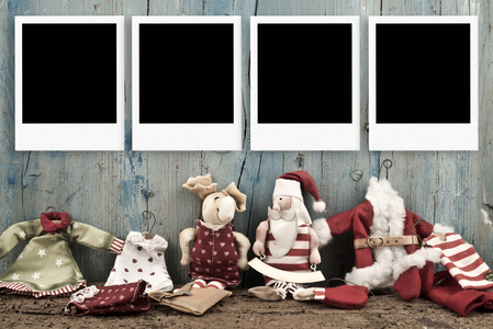 圣诞节四空照片帧圣诞老人玩偶图片