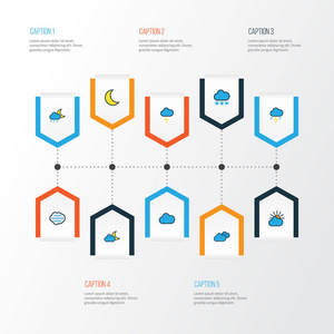 气候多彩大纲图标设置。月光，暮光之城，大暴雨和其他元素的集合。此外包括符号如月亮，阴云密布，新月
