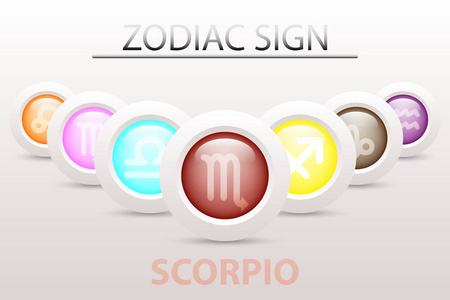 星座占星学生肖符号的天蝎序列用 3d 简单的白色按钮纸和阴影落在平面设计图标矢量