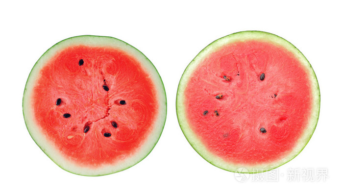 一半的西瓜上白色隔离