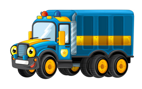 卡通快乐和有趣的警察卡车照片