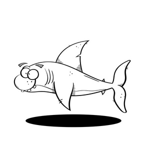 黑色线卡通鲨鱼图