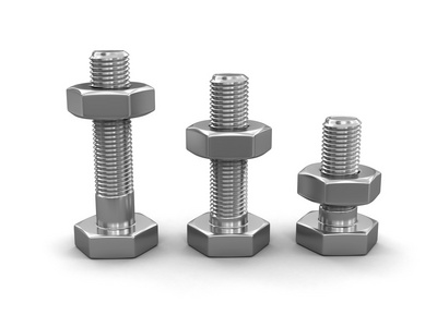 金属螺栓在白色背景上的紧固件