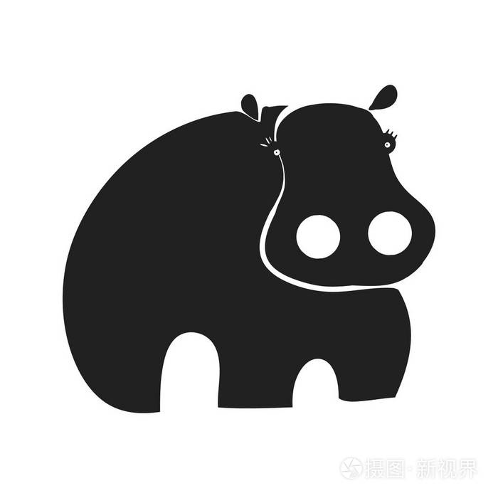 一只河马在白色背景上一个剪影