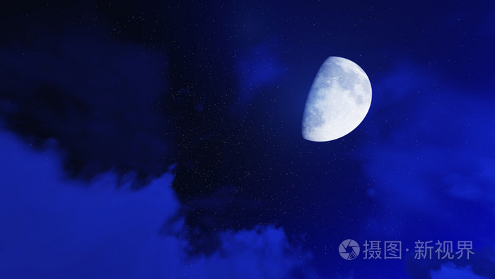 夜晚星星在天空和云与月亮