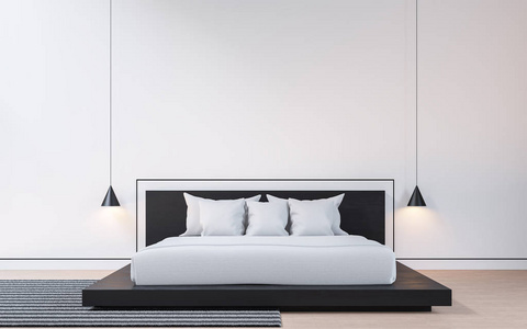 黑与白 3d 渲染图像的现代卧室
