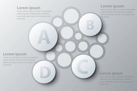 四个主题简单的白色圆圈 3d 纸为网站演示文稿封面海报矢量设计信息图图概念的