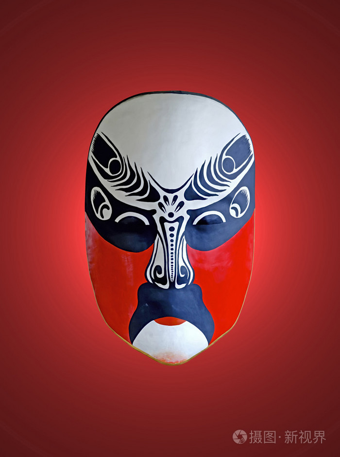 中国戏曲与红色孤立背景的面具