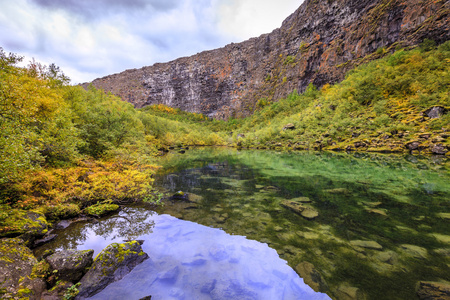 在冰岛北部的 Asbyrgi 峡谷