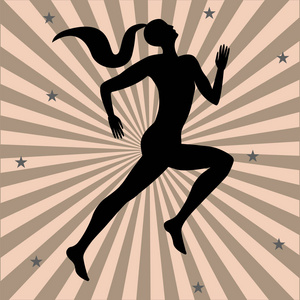 跑步运动员女人的背景光线和明星艺术创意现代矢量插图极简主义平面样式体育海报