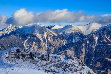 冬季积雪的山脉。滑雪胜地坏 Gasteinl，奥地利经济论坛