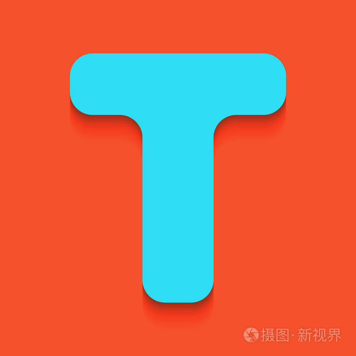 字母t 标志设计模板元素.矢量.与软阴影下推杆的火烈鸟背景的蓝色图标