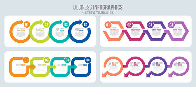 矢量箭头 4 步骤时间线图表模板
