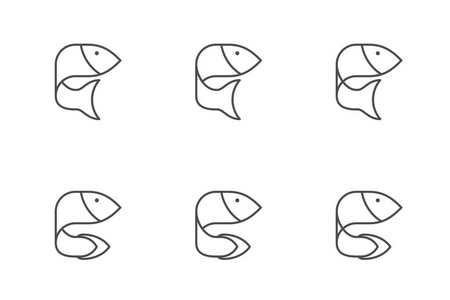 鱼符号图标集轮廓描边设计插图