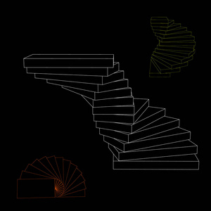 螺旋楼梯套。黑色背景上的孤立。矢量 outli